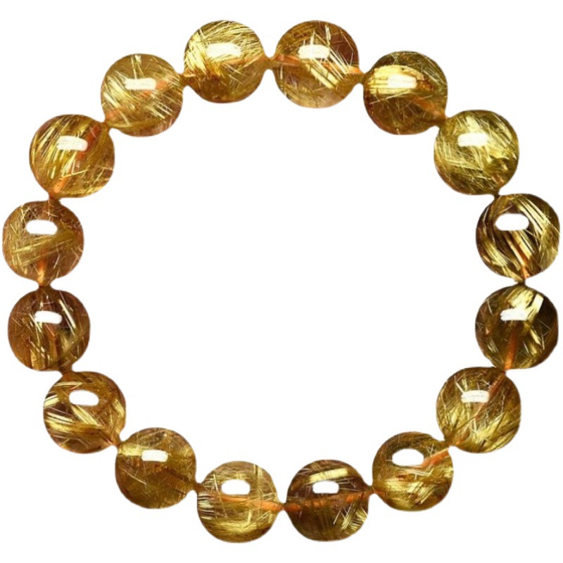 Brazil Gold Rutilated Quartz Bracelet Women's Natural Crystal Gold Rutile Yellow Hair Crystal Citrine Bracelet Hair Crystal Men's Gift