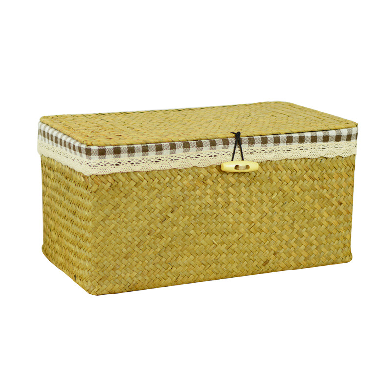 日式风格海草编织收纳篮书房桌面收纳筐 编织脏衣服大号储物篮