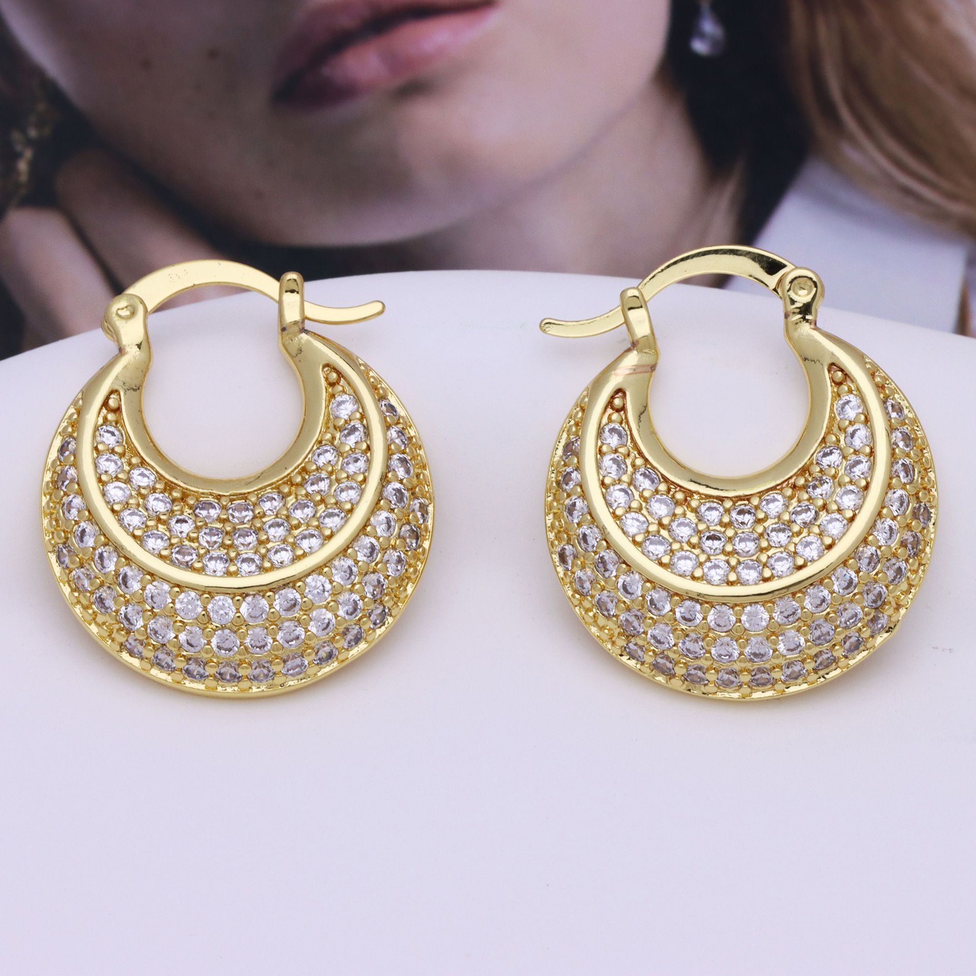 跨境欧美轻奢镶锆石大圆圈耳环女ins风新款潮小众个性耳饰-阿里巴巴