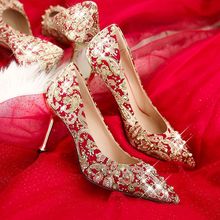 秀禾服婚鞋女2023年新款新娘鞋红色高跟鞋细跟中式敬酒结婚礼鞋子