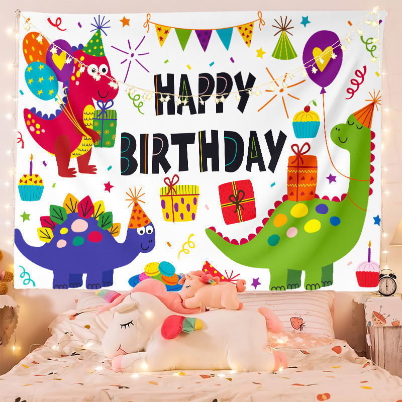 生日背景布生日快乐挂布可爱卡通派对装饰布网红墙布挂毯代发 图片