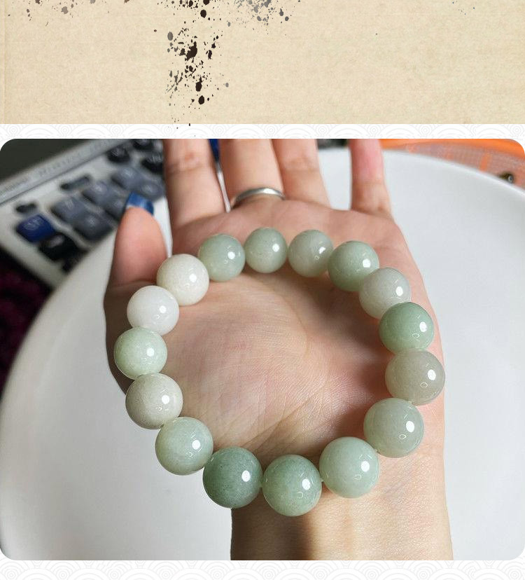 天然内蒙古佘太翠手链豆青色漂绿手串念珠手持跑环直播货源批发