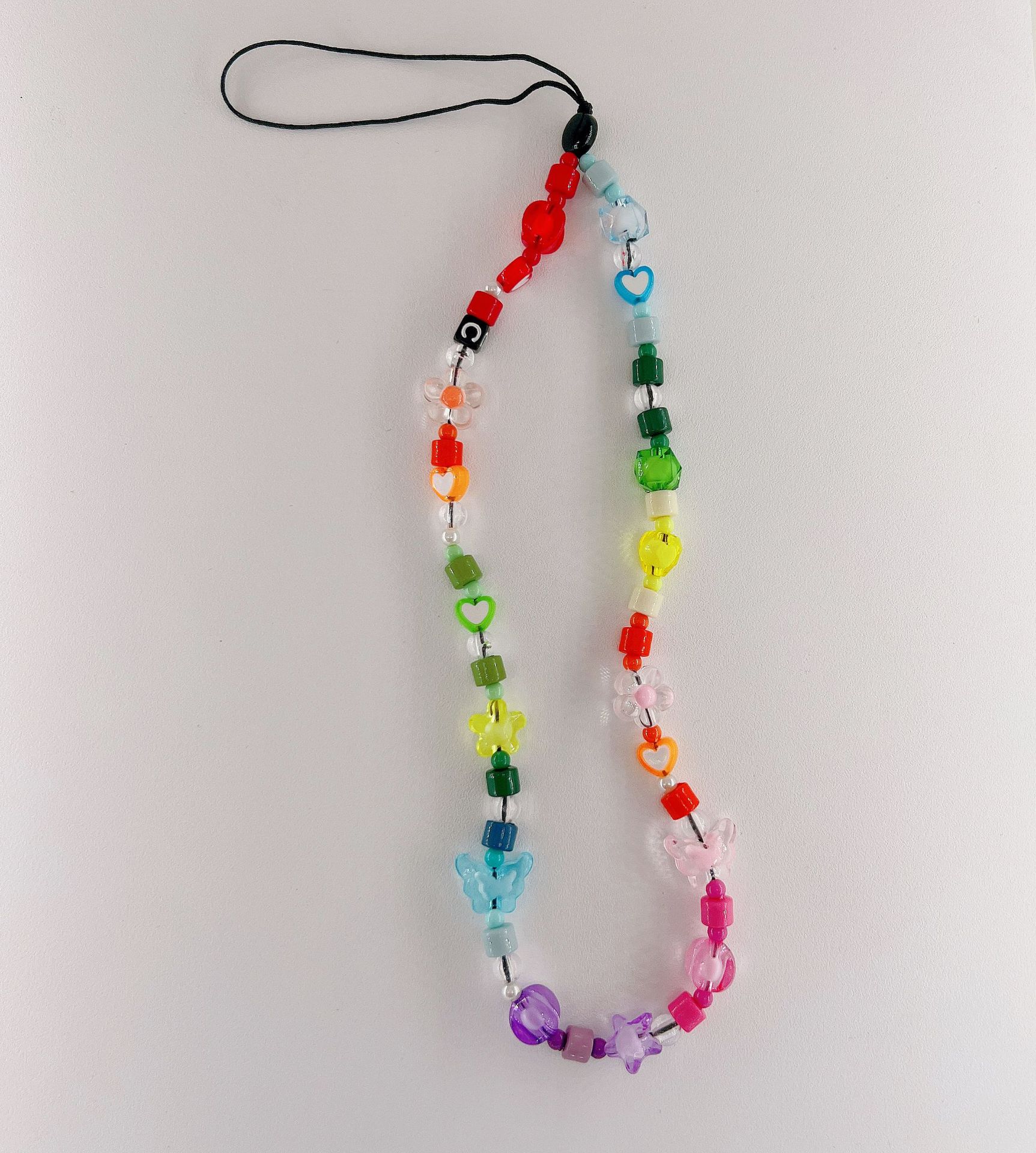 蝴蝶串珠花朵珠子手机链手机挂件手机配饰桃心手机链爱心手机挂链