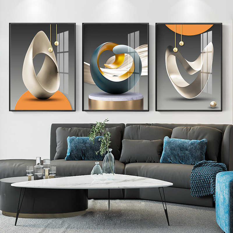 现代轻奢客厅装饰画抽象几何沙发背景墙装饰壁画北欧创意三联挂画