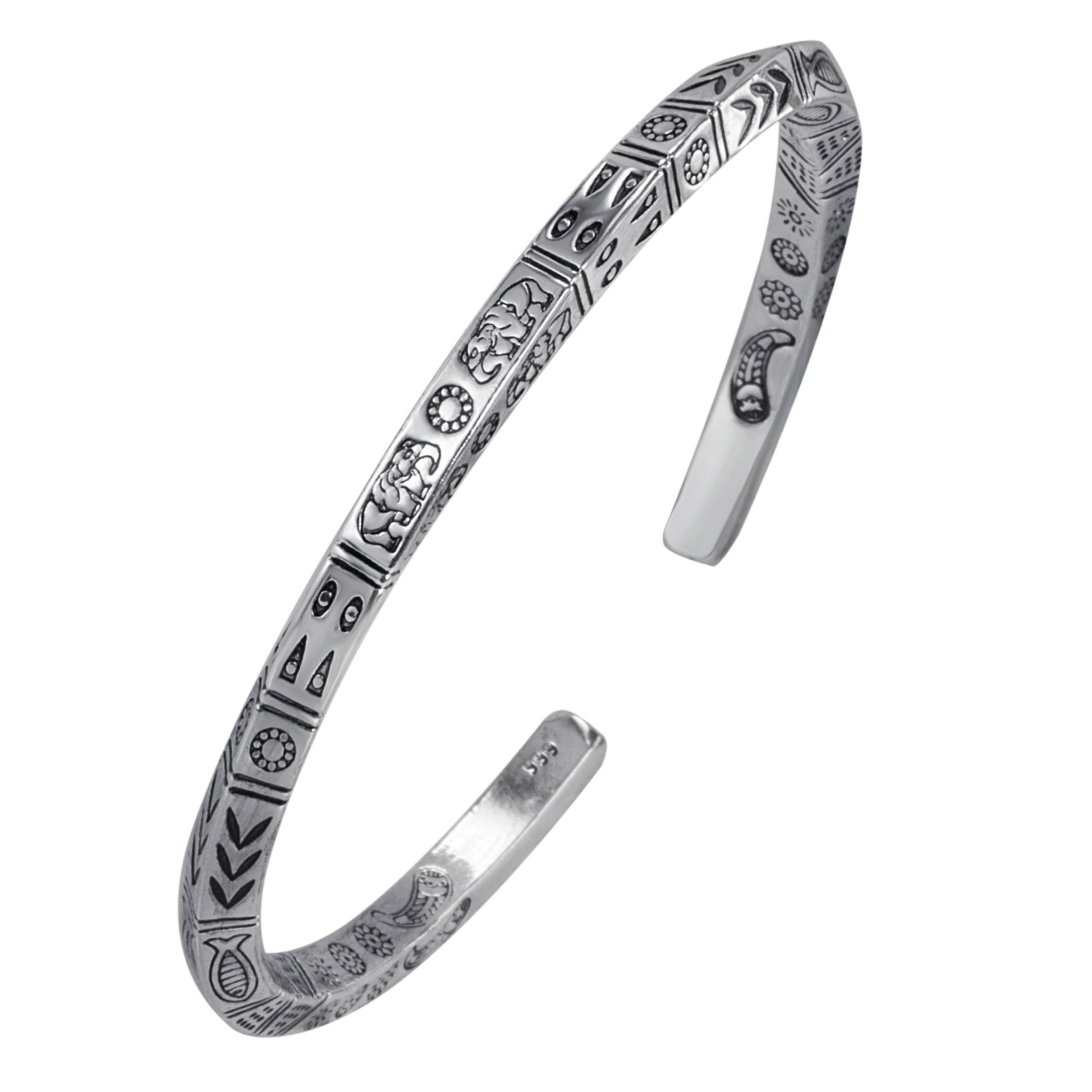 跨境欧美波西米亚复古图腾手镯 雕刻古象花开富贵鱼太阳鱼纹手镯