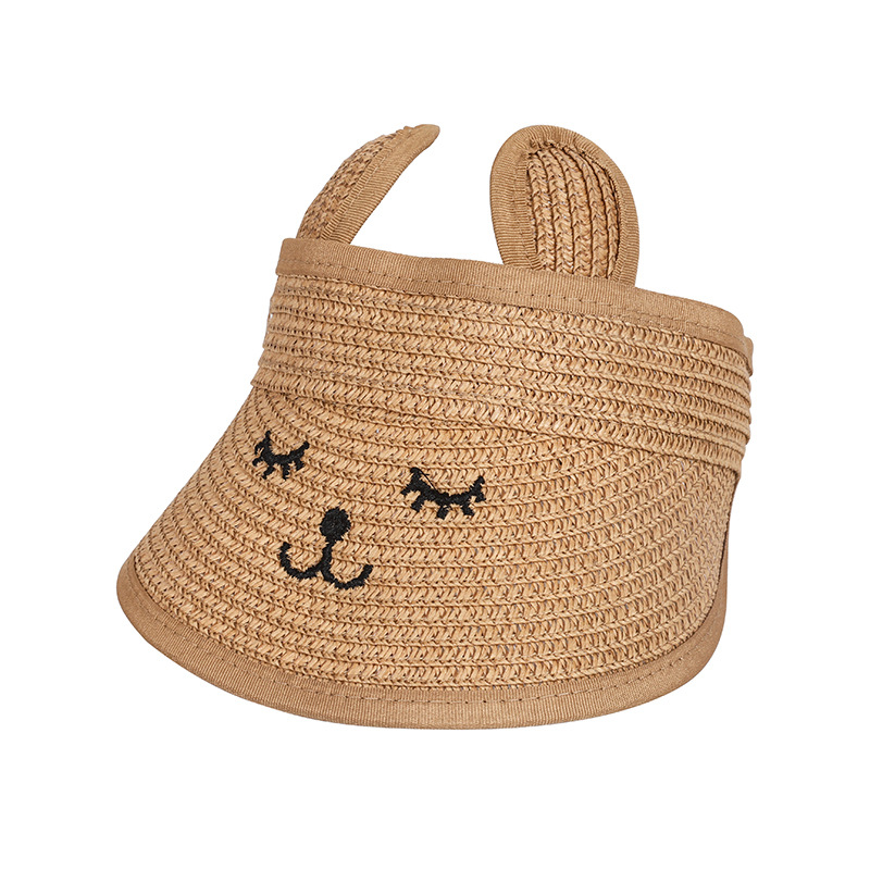 Cute New Straw Sun Hat Smiley Face Ears Air Top Sun Protection Hat Breathable Outdoor Sun Hat Beach Straw Hat Women