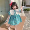 Grasshopper Children's clothing new pattern 2021 Children's clothing summer girl Short sleeved Dress Princess Dress Lapel One piece On behalf of