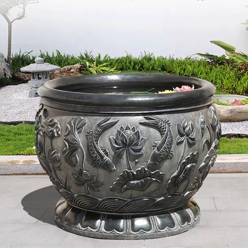 一件起大理石大缸荷花缸 青石做旧石雕鱼缸水缸 仿古雕塑庭院养鱼