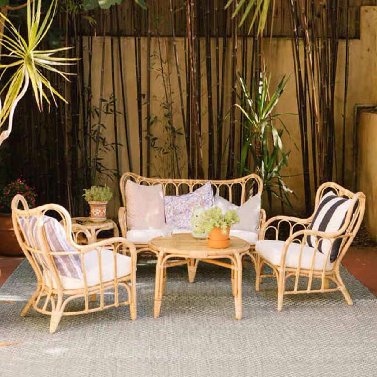 北欧藤编单人沙发庭院休闲茶几阳台家用客厅藤制桌椅民宿藤椅组合