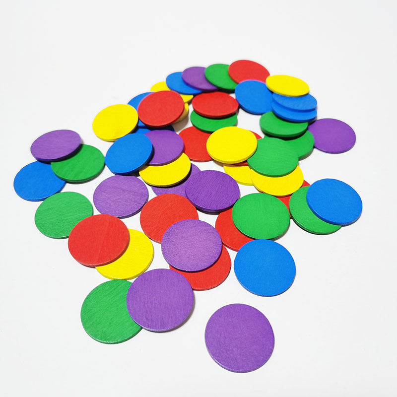 木制儿童数学教具计数5色50片小圆片25mm学生教学计数片玩奖励币