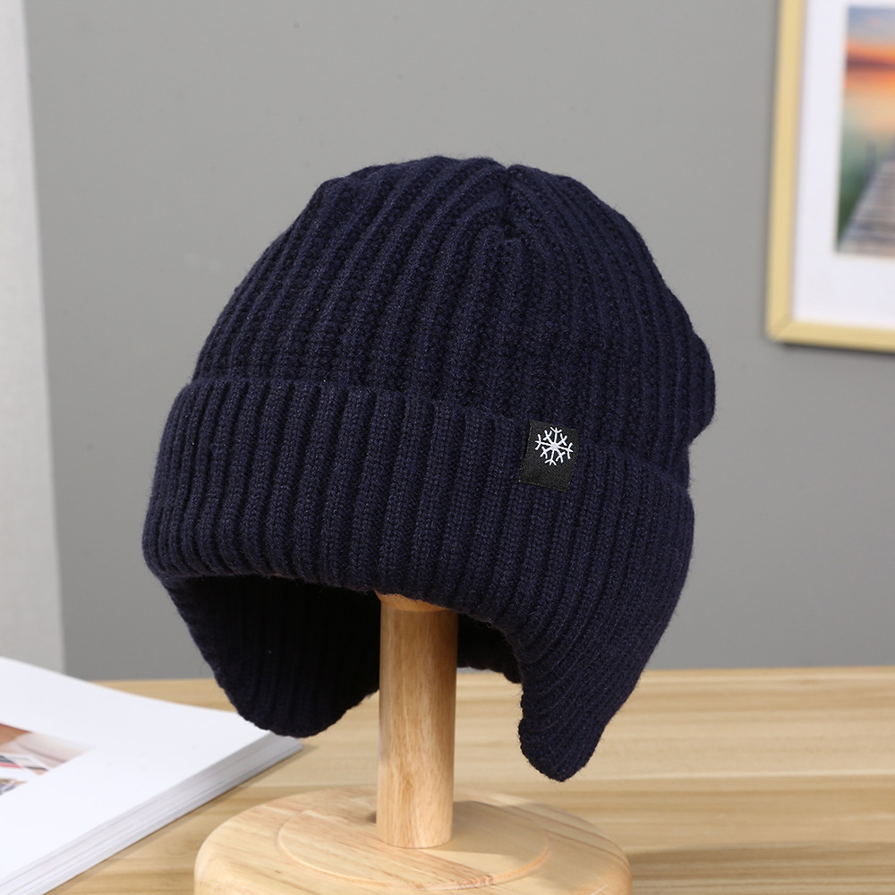 Korean Cycling Men's Knitted Hat Earflaps Warm Hat Winter Cold-Proof Outdoor Woolen Cap Middle-Aged and Elderly Hat Men