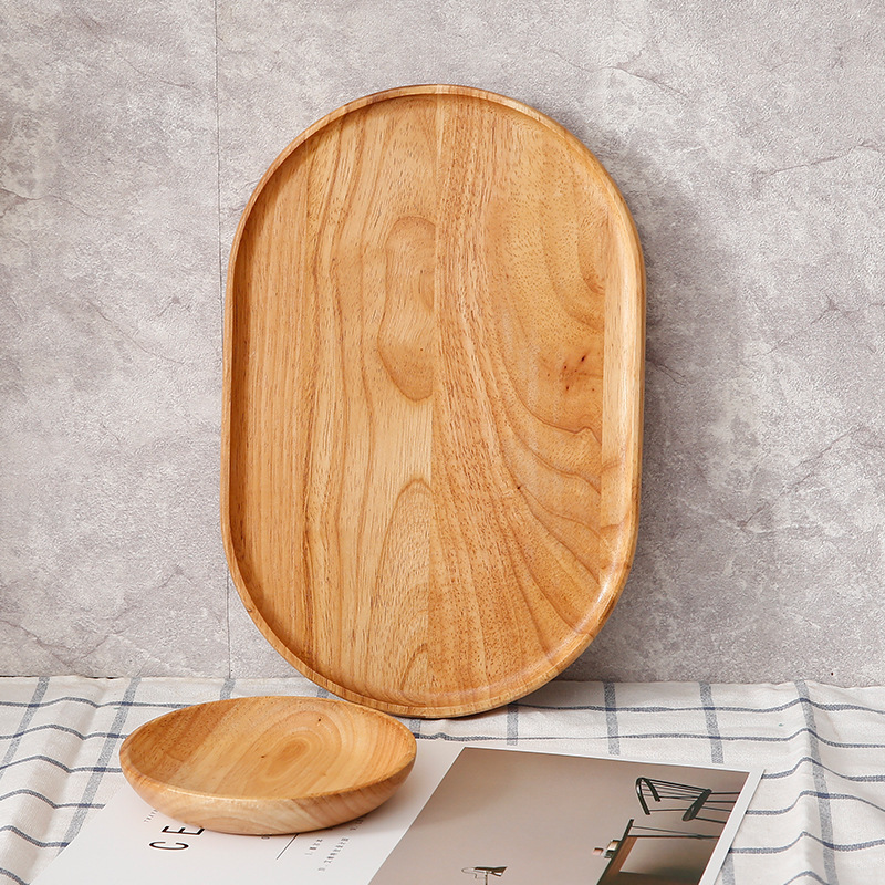 Wooden Wood Dish round Rubber Wood Snack and Fruit Plate Dim Sum Plate Creative Wooden round Dish Tableware Wholesale