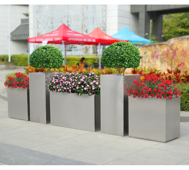 户外不锈钢花箱长方形花槽铁艺组合花钵售楼部花坛市政广场树盆