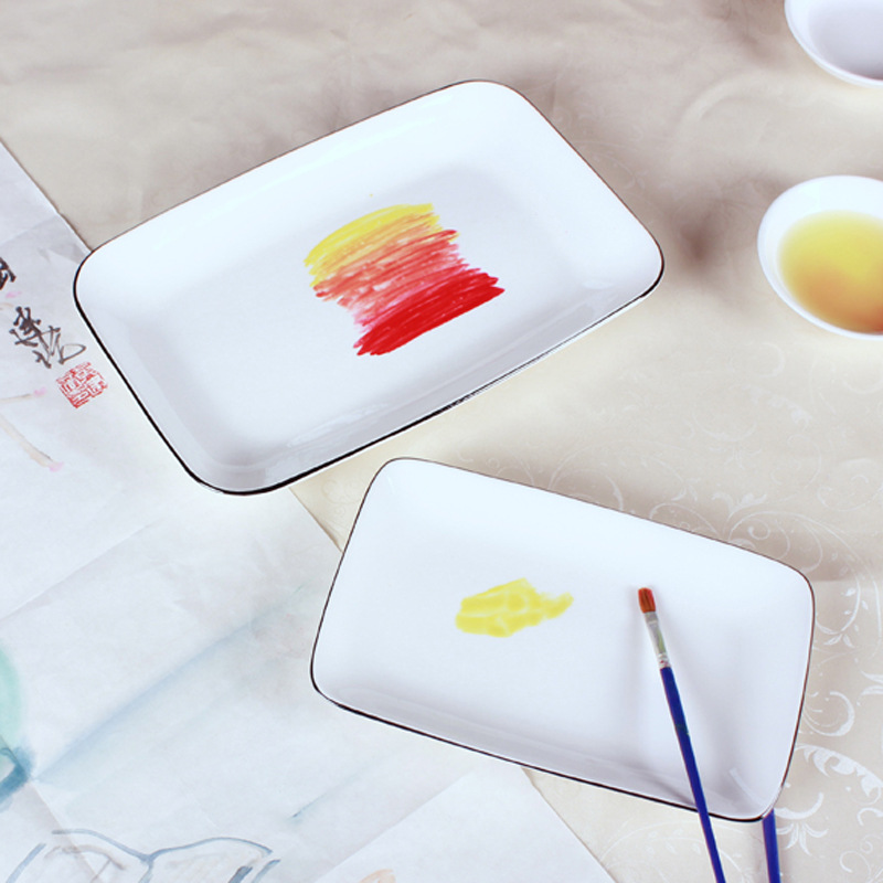 调色盘国画颜料盘陶瓷盘长方形白盘水彩水粉画美术工具