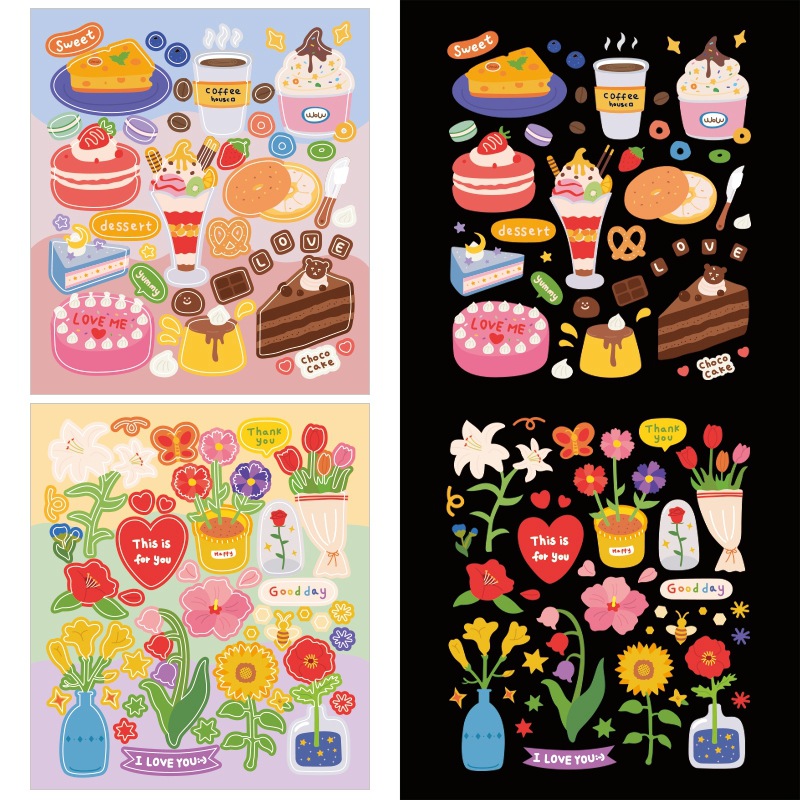 韩系花店贴纸 卡通植物面包甜甜圈手账素材 韩国ins蛋糕手帐贴纸