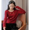 New year's Jersey!Yan value Scheming square neck Gold buckle Self cultivation Show thin wool Hang Article knitting Cardigan sweater