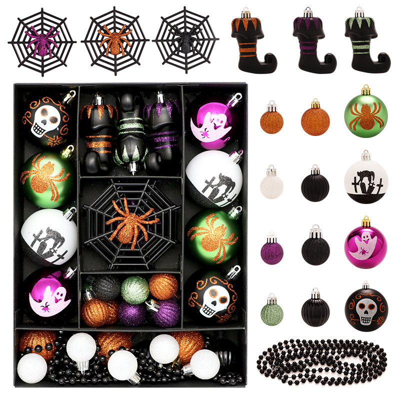 Cross-Border Halloween Decorations 41 Painted Skulls Plastic Ball Ornaments Set Ghost Festival Party Pendant