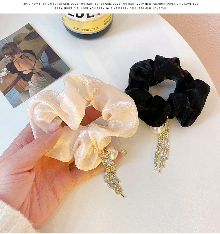 韩版百搭布艺珍珠流苏大肠发圈网红超仙少女丝绒气质绸缎头绳发圈