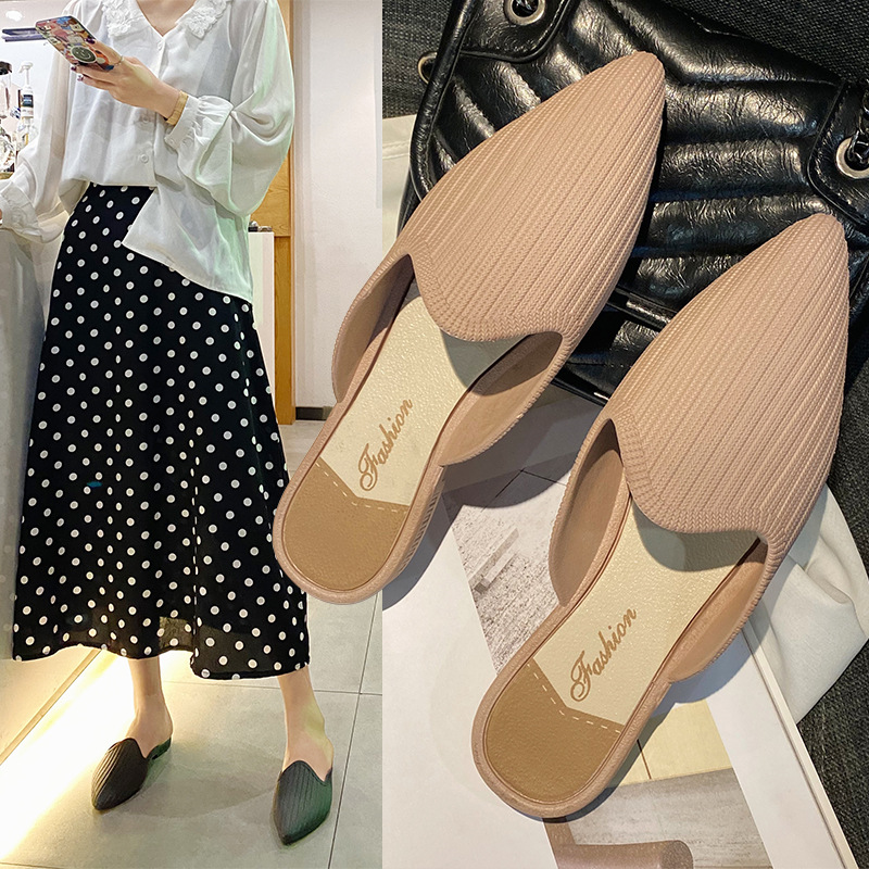 2022 New Summer Half Slippers Closed Toe Female Online Influencer Pointed Lazy Shoes Elegant Low Heel Non-Slip Plastic Sandals