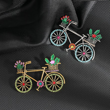 欧美跨境复古自行车胸针清新植物花朵时尚个性男女西服饰别针胸花