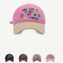 帽子原创设计彩色字母刺绣棒球帽男女韩版街头时尚拼接撞色鸭舌帽