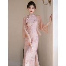 2024新款民国千金小洋装粉色挂脖新中式旗袍清冷平时可穿气质裙子
