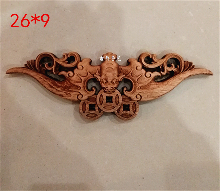 包邮东阳木雕香樟实木新中式复古家装蝙蝠三角贴花小壁饰工艺品