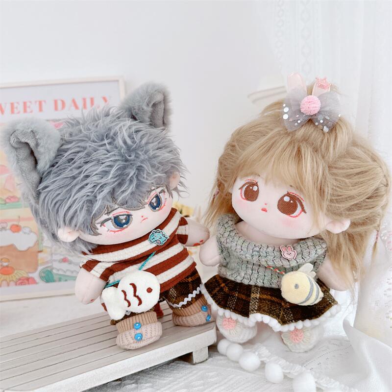 现货20cm棉花娃娃毛绒玩具娃衣服情侣正值可爱通勤学生可换装公仔