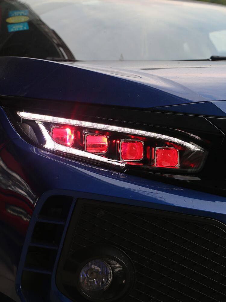 适用于本田十代思域改装led日行灯恶魔眼led透镜流光转向大灯总成