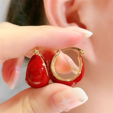 复古红色耳扣釉耳扣简约气质小巧韩国耳环2023新款高级耳饰