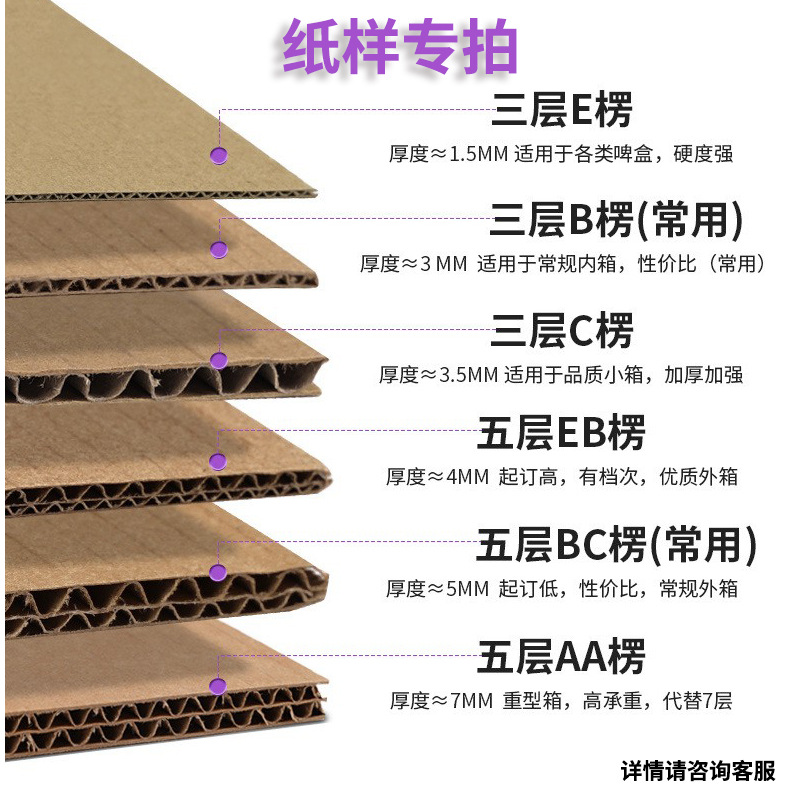 展顺纸品纸样专拍 三层五层七层常规加硬特硬瓦楞纸板样品测试