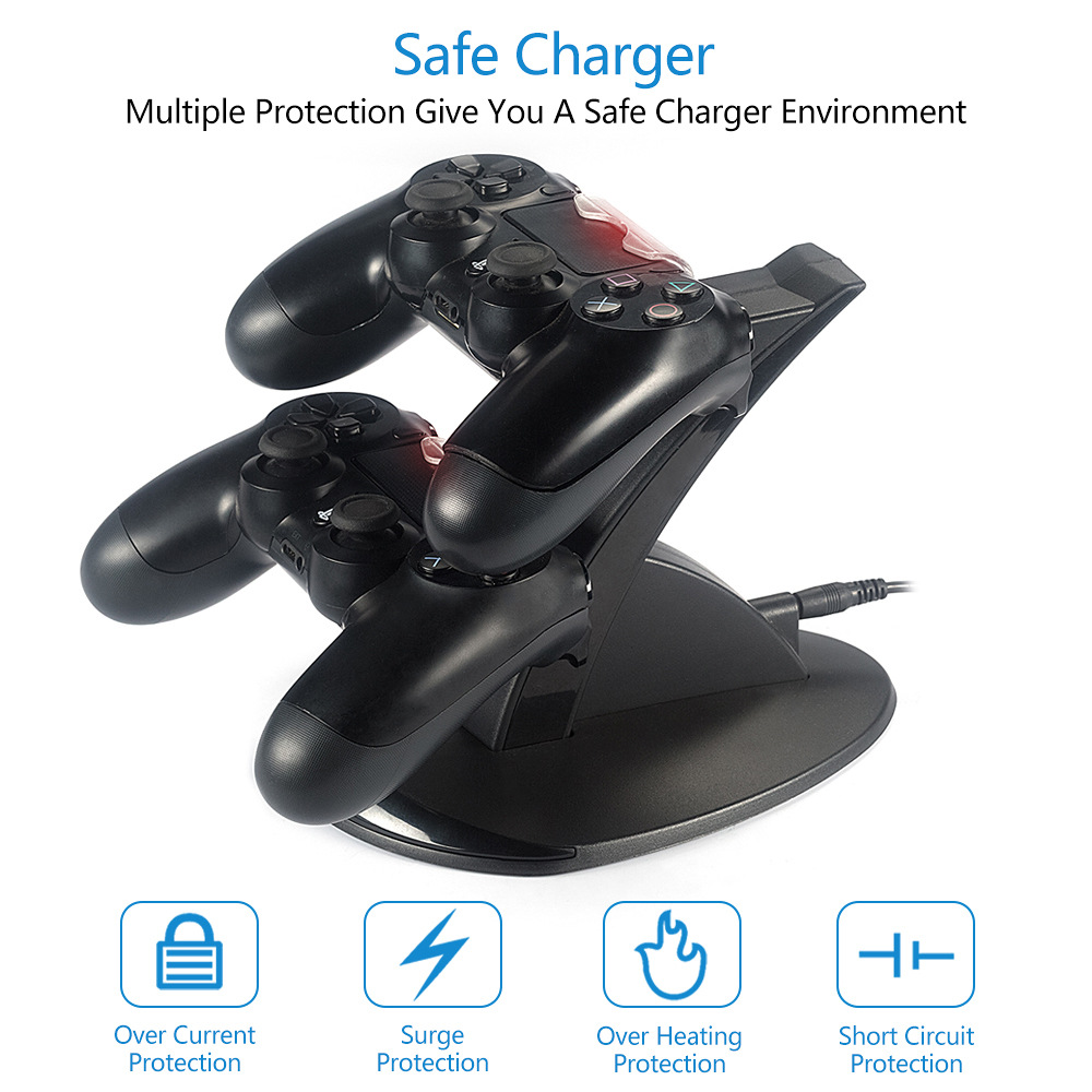 PS4 Wireless Handle Charger Bracket with Overcharge Protection Chip Factory in Stock Wholesale PS4 Handle Dual-Seat Charger