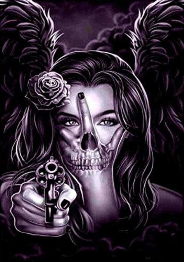 来图定制一件代发骷髅美女捂脸玫瑰手枪钻石画diy
