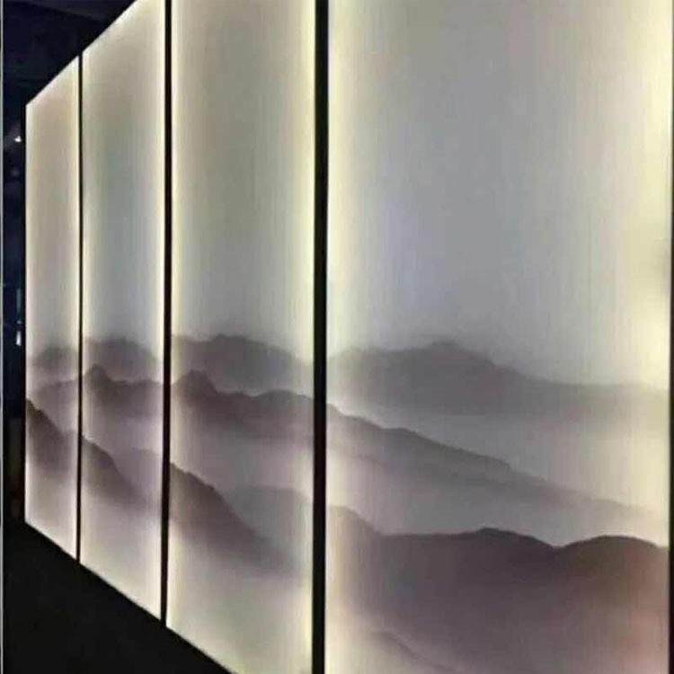 厂家批量直销 山水画夹丝玻璃 艺术玻璃 夹绢玻璃夹丝