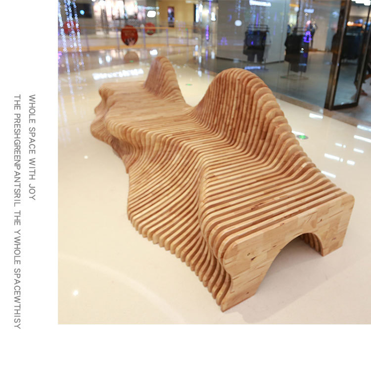 商场异形木质切片座椅户外木艺休闲坐凳公园防腐木靠背休息长椅子