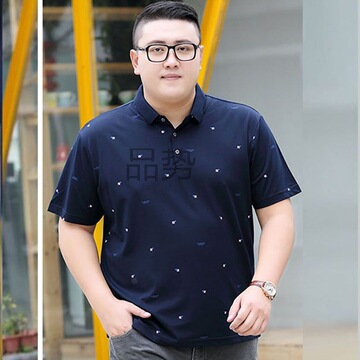 ps胖子大码短袖t恤男装潮加肥加大肥佬宽松胖男印花翻领衫夏-阿里巴巴