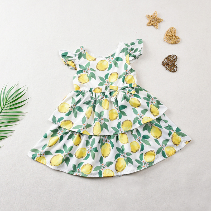 女孩水果印花连衣裙 跨境外贸童装 2022儿童春夏新品女童休闲裙子