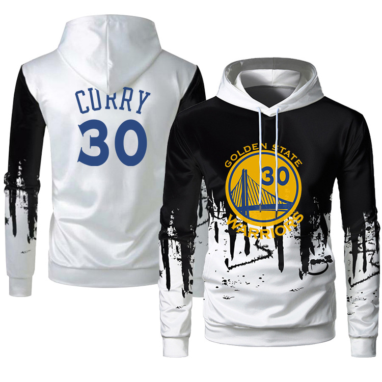 nba秋冬卫衣连帽衫篮球服球衣宽松烫花勇士队库里汤普森 跨境