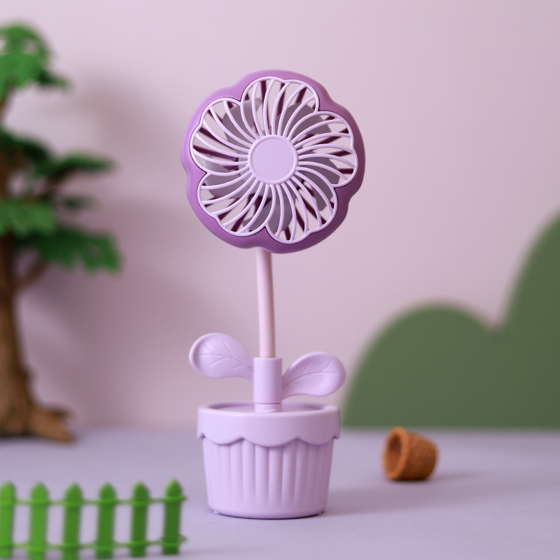 Cute Flower Pot Shape Little Fan Summer Trendy USB Little Fan Easy to Carry Mini Small Electric Fan