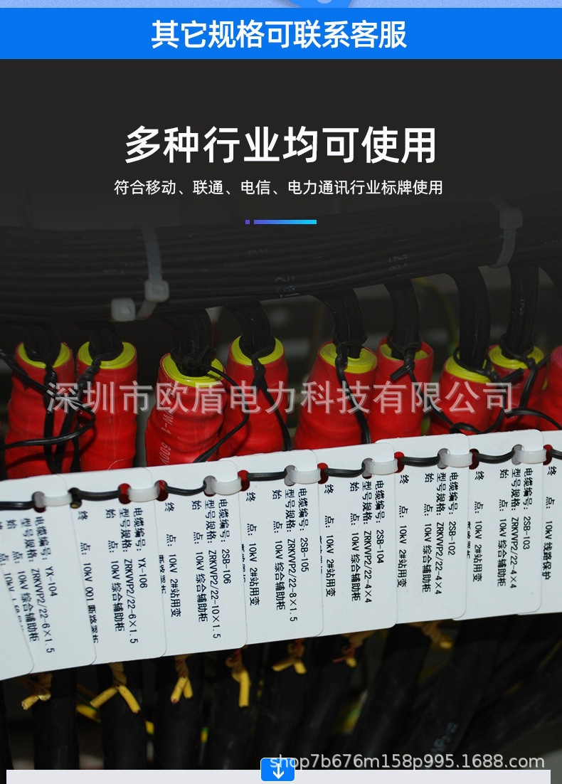 适用于硕方佳能标牌机30*60电缆通讯光缆线缆挂牌单双孔pvc挂牌