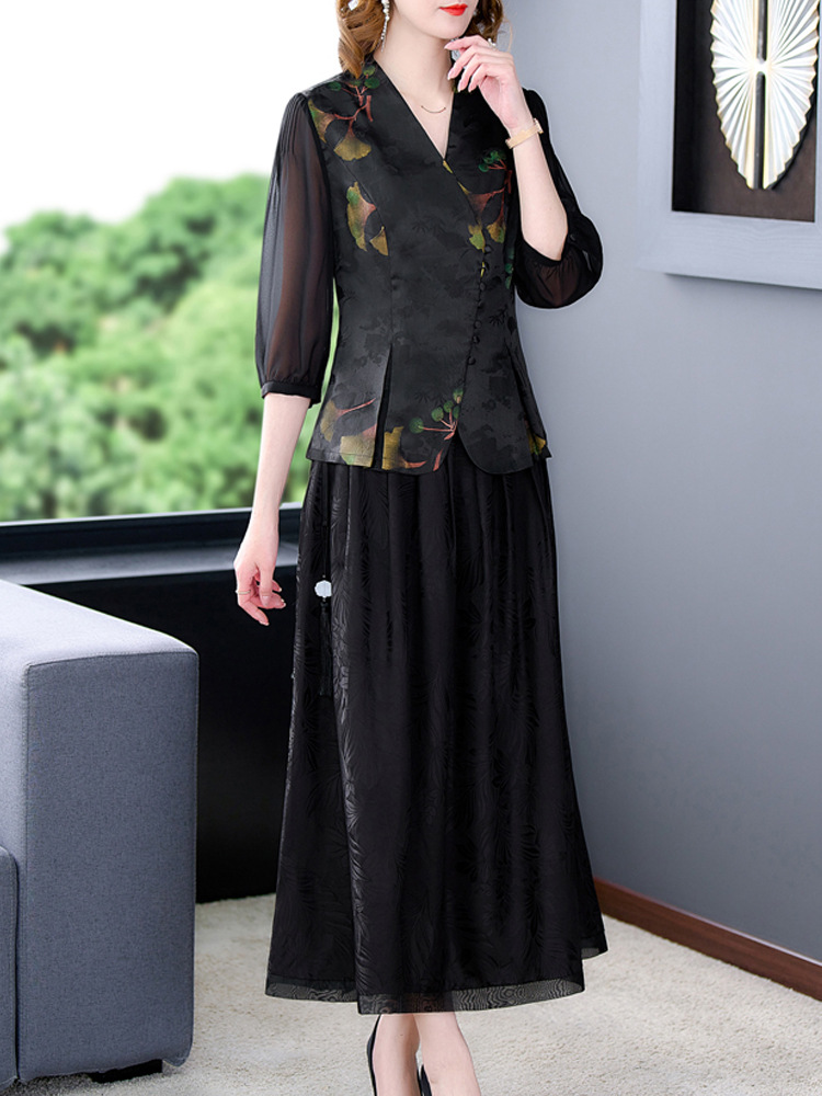 香云纱时尚套装女2022年春夏新款真丝两件套时尚年轻大码