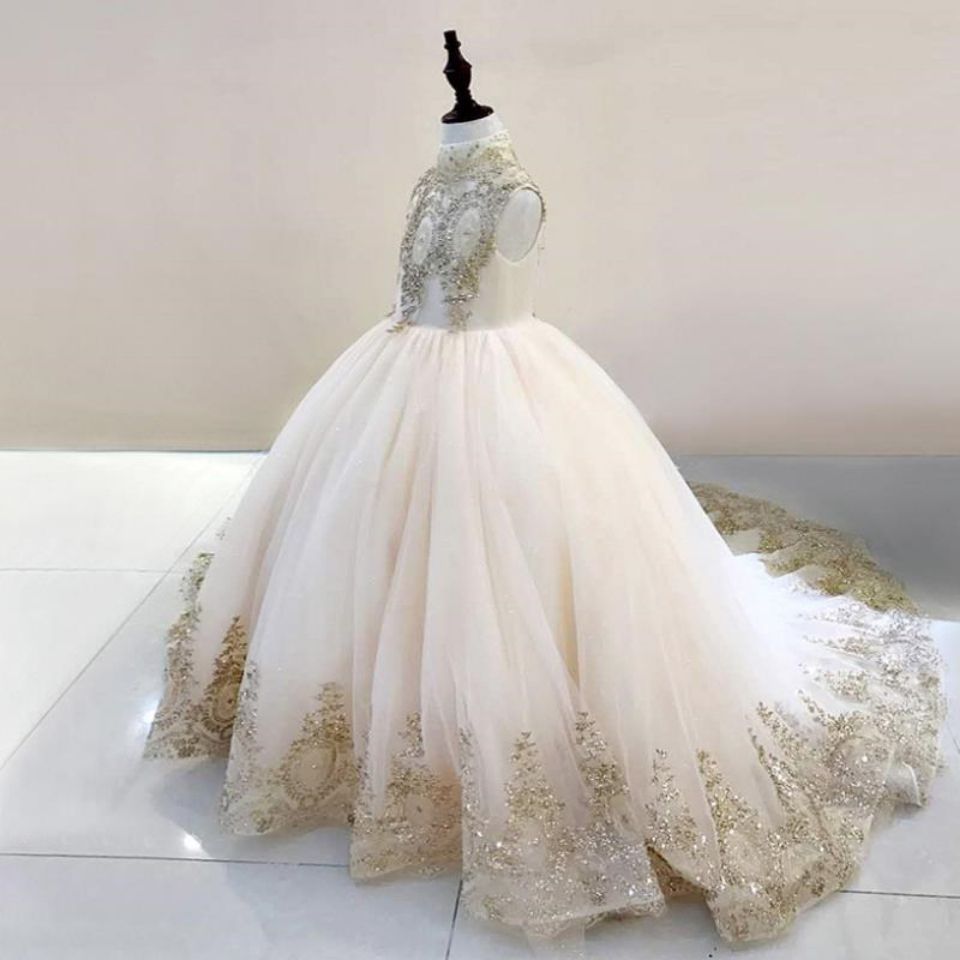 儿童婚纱蓬蓬裙女童公主晚礼服国潮走秀小孩模特演出服童装高端冬