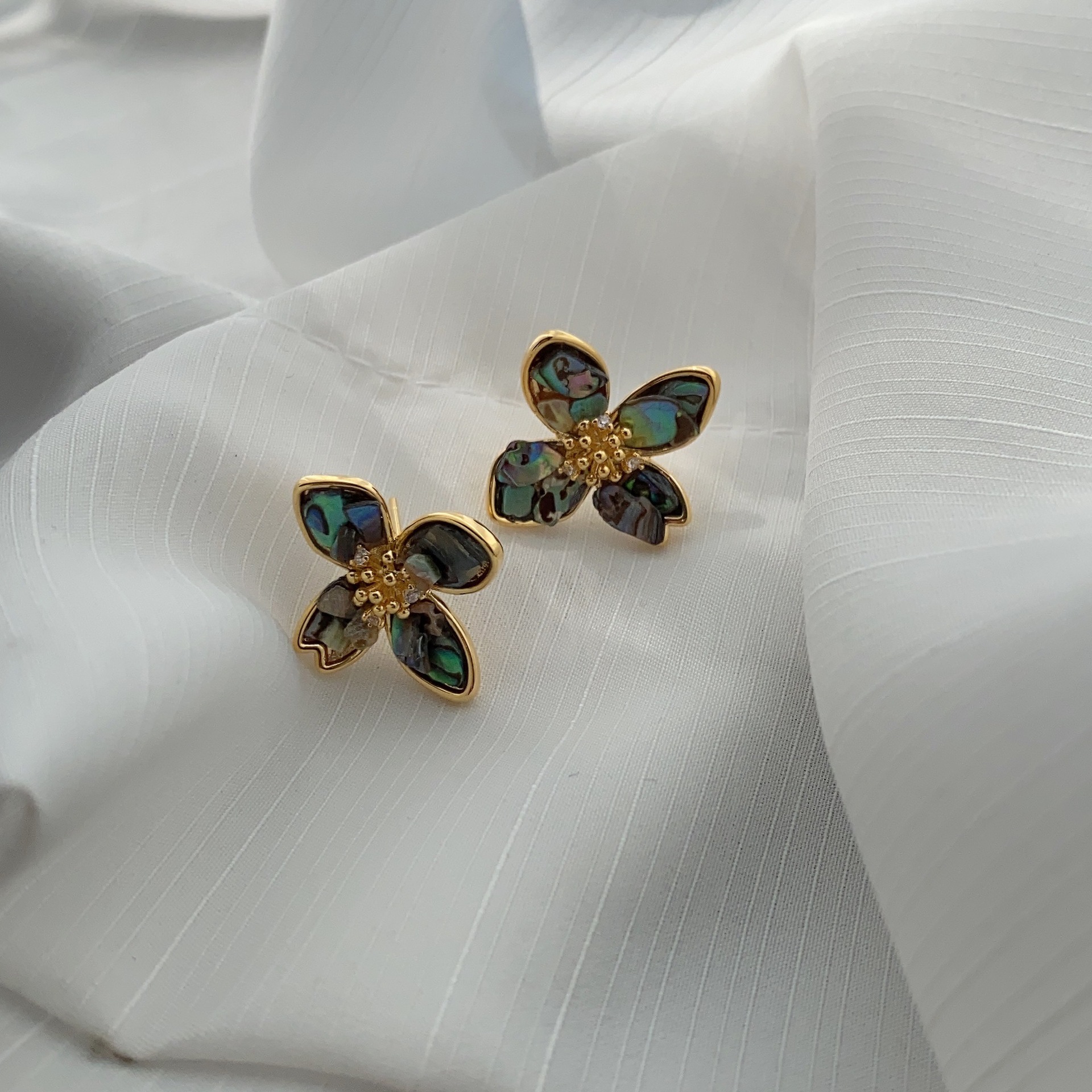 法式复古小众设计感耳环天然彩贝蓝色花朵耳钉优雅气质轻奢耳饰20