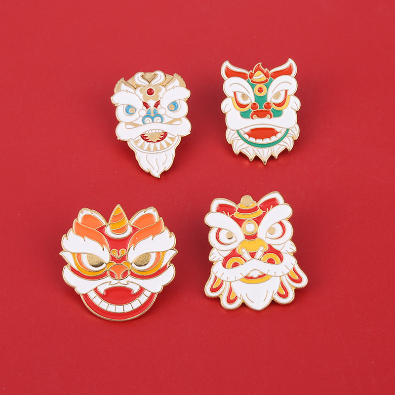 retro chinese style new alloy ornament exquisite design cartoon lion dance lion‘s head modeling enamel brooch clothing