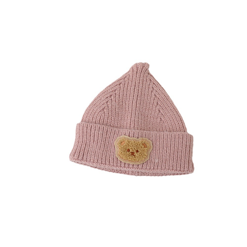 Cross-Border Children's Hat Cute Bear Baby Knitted Hats Autumn and Winter Candy Color Kid Baby Wool Cone Hat