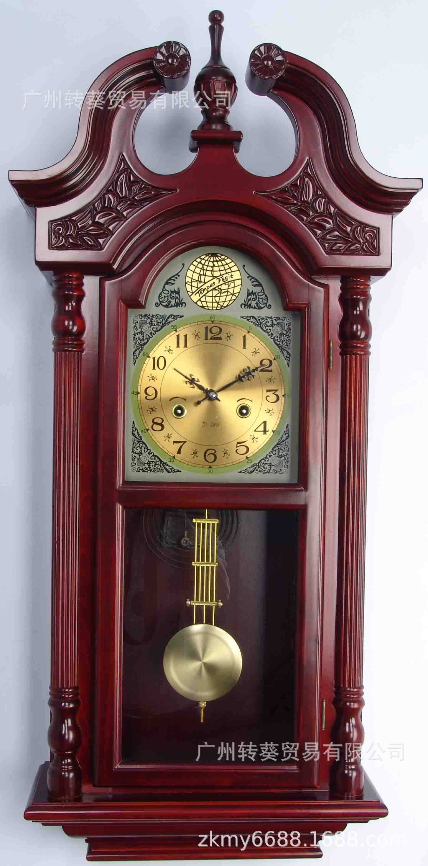豪华老式欧式实木复古机械摆钟整点报时古董客厅气派贵族摇摆壁钟