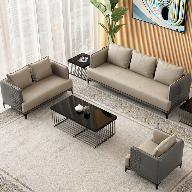 0成交8张简约现代办公沙发 商务接待会客 木纹皮艺休闲三人位沙发厂家