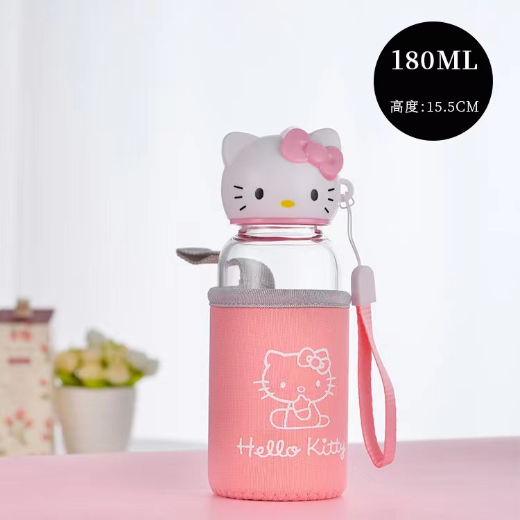Anling Borosilicate Glass Water Cup Creative Hello Kitty Head Cover Water Cup Girl Small Gift Cute Water Glass