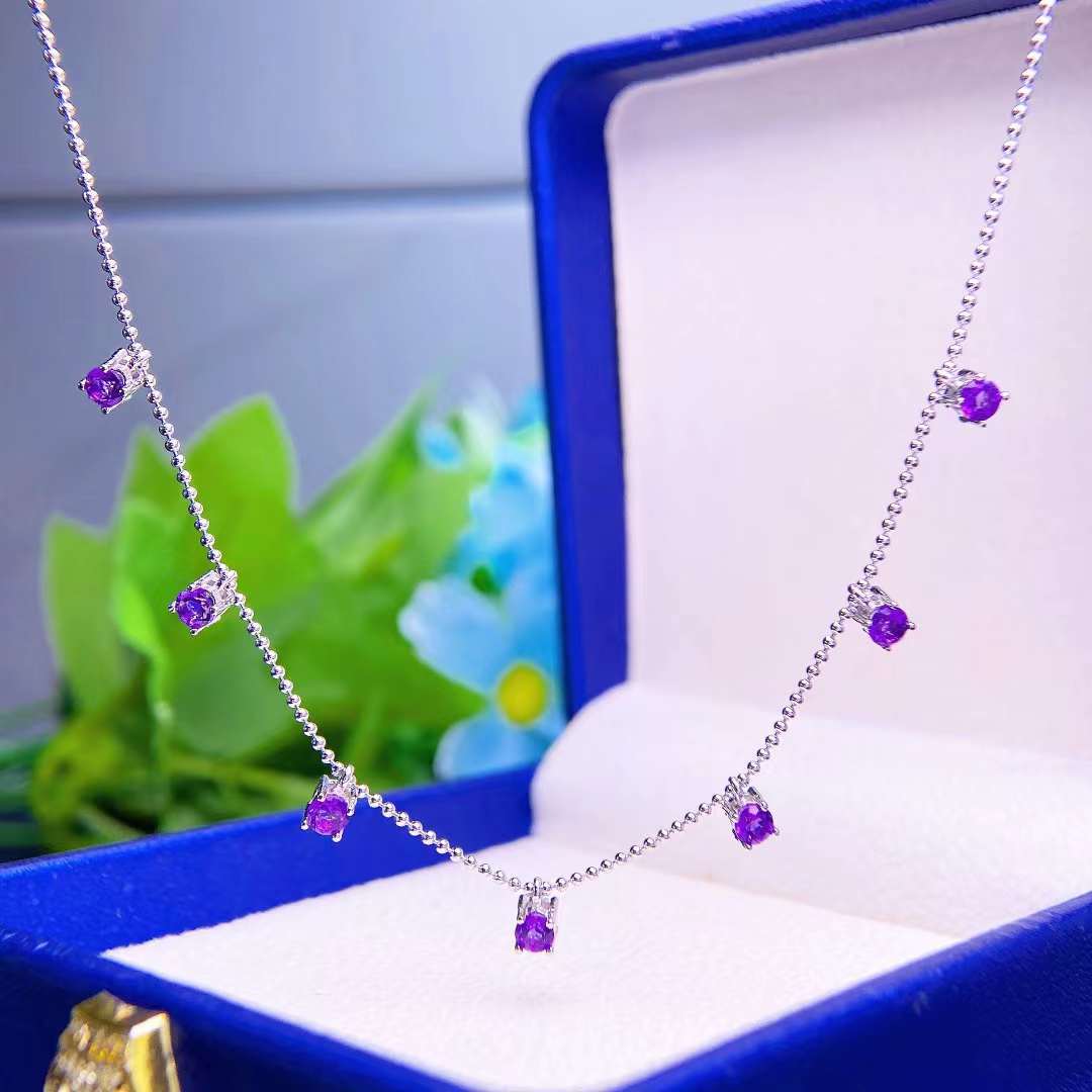 紫水晶吊坠hl天然巴西紫水晶满天星项链晶体通透款式时尚简约