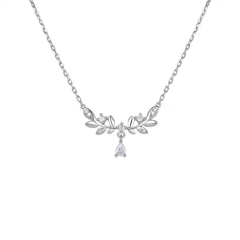 Laurel Goddess S999 Pure Silver Wheat Necklace Women's Light Luxury Cold Style Clavicle Chain Diamond-Embedded Sterling Silver Necklace Wholesale